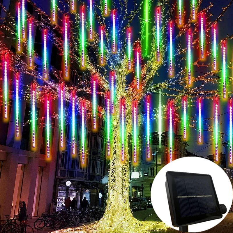 

Christmas Decoration Solar Meteor Shower Light 30/50CM 8 Tubes LED String Light Garlands for Wedding Garden Fairy Holiday Light