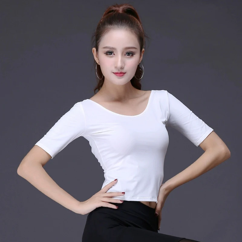 Dance Blouse Spring Summer Women Short-sleeved Training Dress Temperament White Latin Moden Dance Dancewear Top Modern Line Tops