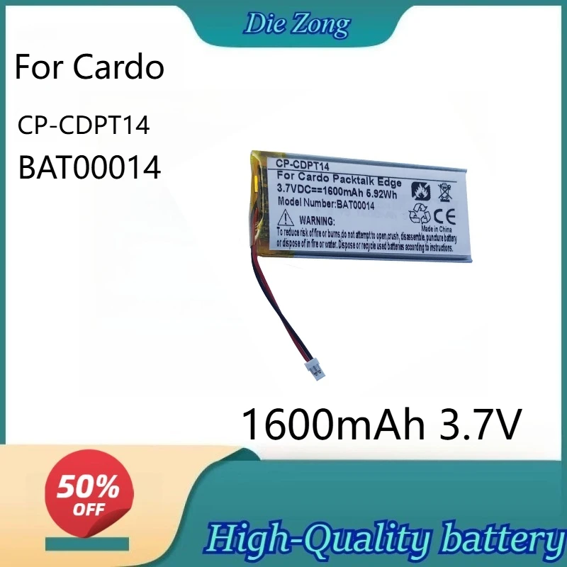 Free shipping 1600mAh Rechargeable 3.7V 1600mAh CP-CDPT14, pour casque Cardo Packtalk Edge, Batteries pour écouteurs BAT00014