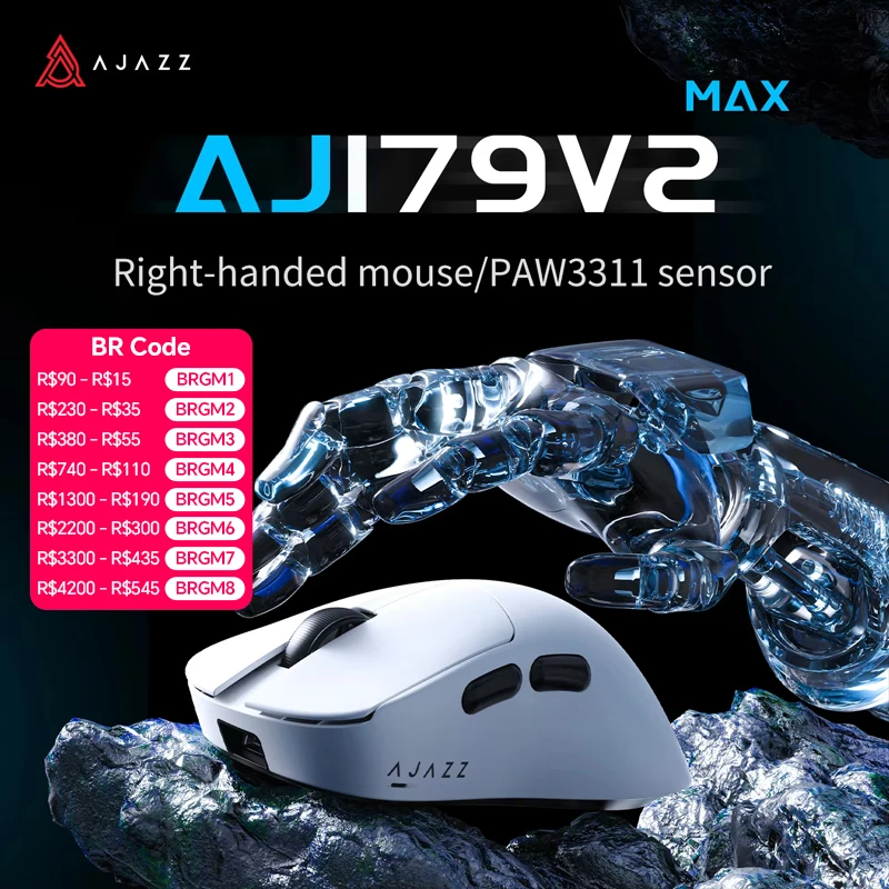 AJAZZ AJ179 V2 MAX Kabelloser Gaming-Maus für E-Sport mit 1K Polling-Rate, Leichtgewichtigem Design, Ergonomischem PAW3311 Sensor