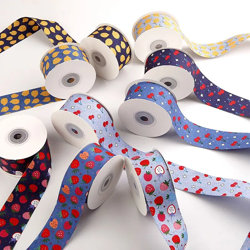 

10 Yards Double-Sided Cowboy Ribbon Fruit Cherry Lemon Motifs 25MM/40MM Width for DIY Handmade Headwear Hair Bows Clothing Shoes