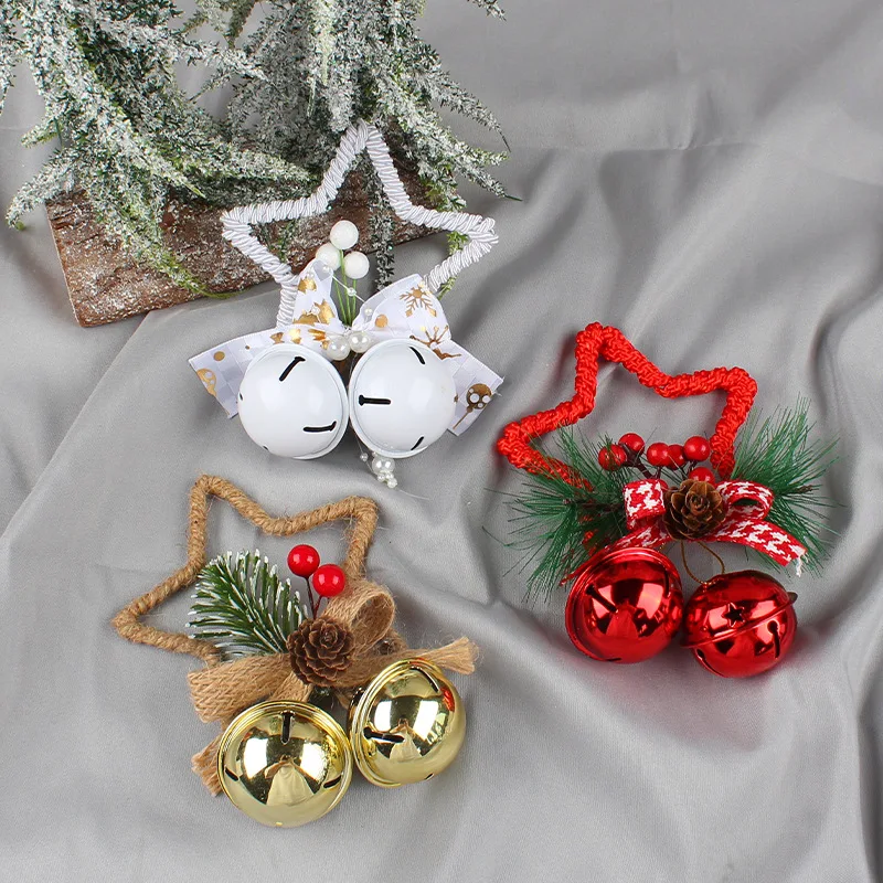

3PCS Christmas Pentagram Bells, Xmas Accessories Pendant, DIY Bow Christmas Tree Hanging Ornaments Decorations, Window Props