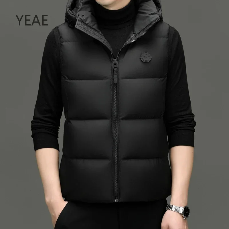 YEAE-Chaqueta sin mangas con relleno de plumón de pato para hombre, ropa de diseñador, chaquetas acolchadas ligeras, abrigo corto de invierno