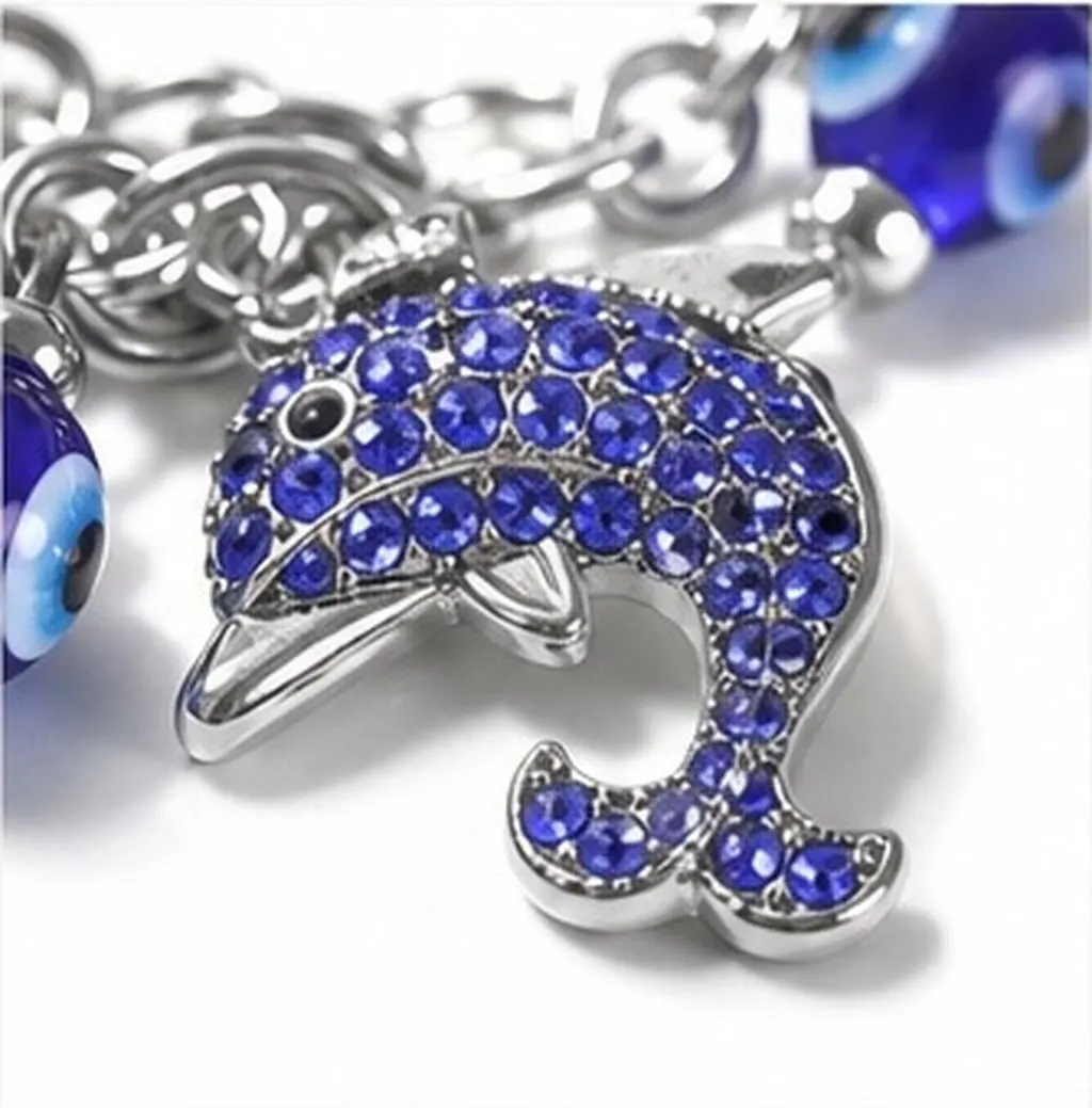 Dolphin Evil Eye Keychain 2pcs – Blue Protective Pendant Charm for Bag, Keys, or Gift