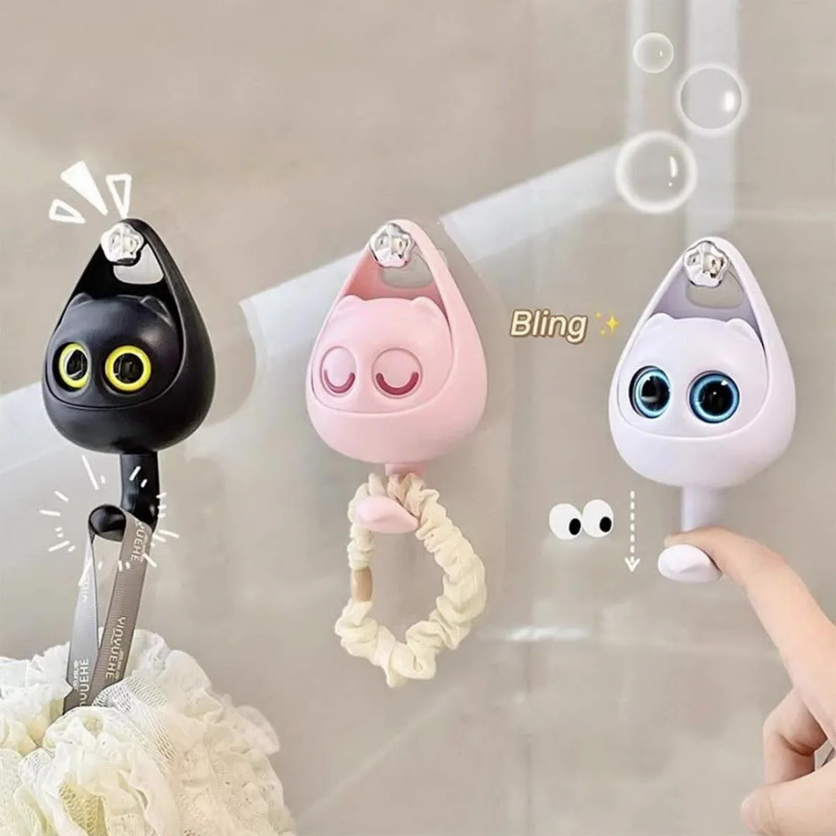 Creative Cartoon Blink Cat Hook Non-Perforated Magnetic Bathroom Storage Bag Clothes Hook Fun And Functional Kitchen Organizer view 3