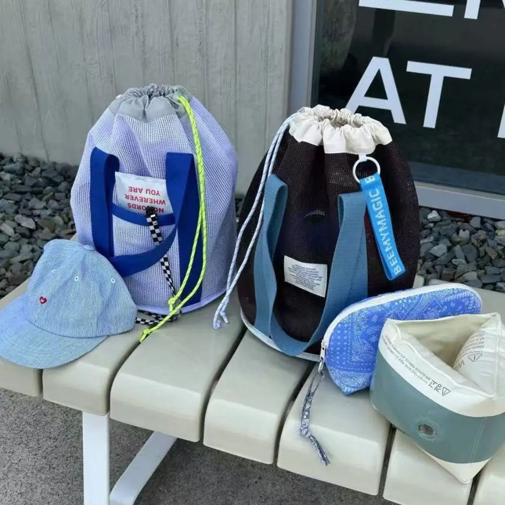 Casual Ins Beach Net Bag Drawstring Breathable Bathing Wash Pouch Foldable Drainage Swimming Mesh Tote Toiletry