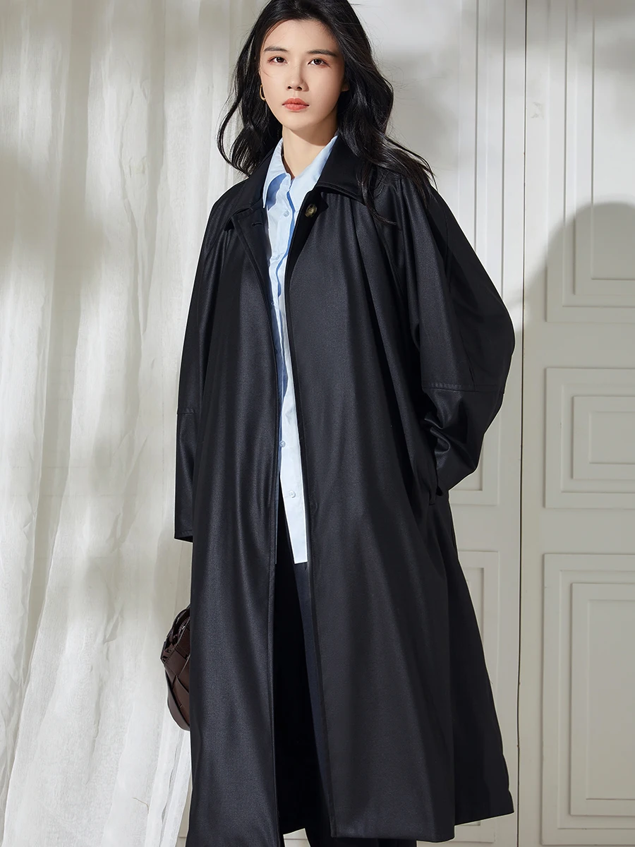 

Autumn Winter Women's Loose Long Sve Over-Knee Casual Coat Slimming Ladies' Windbreaker Mid-Length Comfortable Outerwear