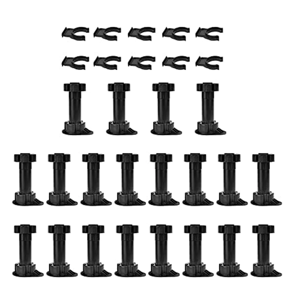 

20Pcs Furniture Feet Adjustable Cupboard Foot Leg Unit Cabinet Legs with Kick Board Clips for Kitchen Bathroom Cabinet