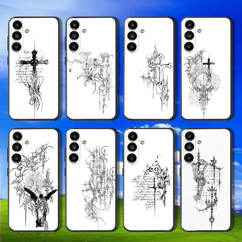 

Phone Case For Samsung Galaxy A13,A21s,A22,A31,A32,A52,A53,A71,A80,Gothic Cyber Sigil Cross Soft Black Shell