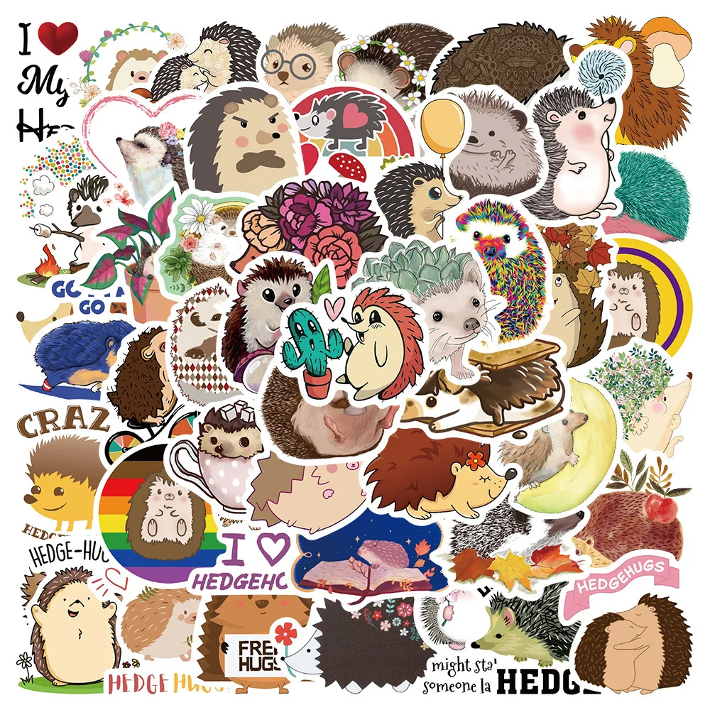 50 Stück Niedliche Cartoon-Igel-Aufkleber Kawaii Tier-DIY-Sticker für Gitarre, Auto, Laptop, Snowboard, Graffiti-Aufkleber