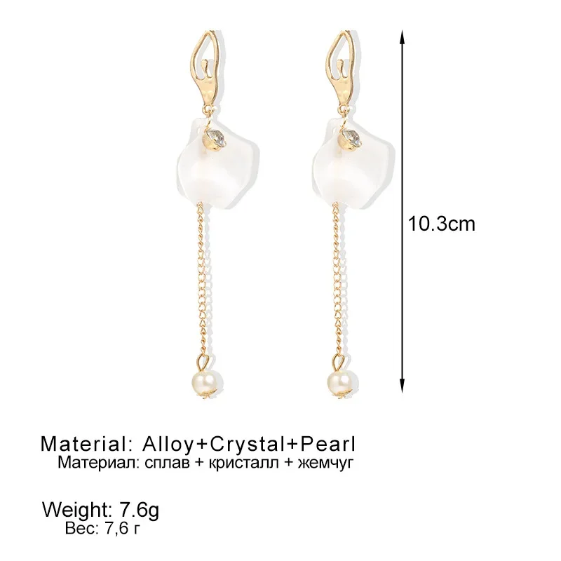 Pendientes colgantes de flores acrílicas blancas para mujer, cadena de borlas de aleación acrílica, pendientes femeninos de cristal, regalos de joyería para fiesta