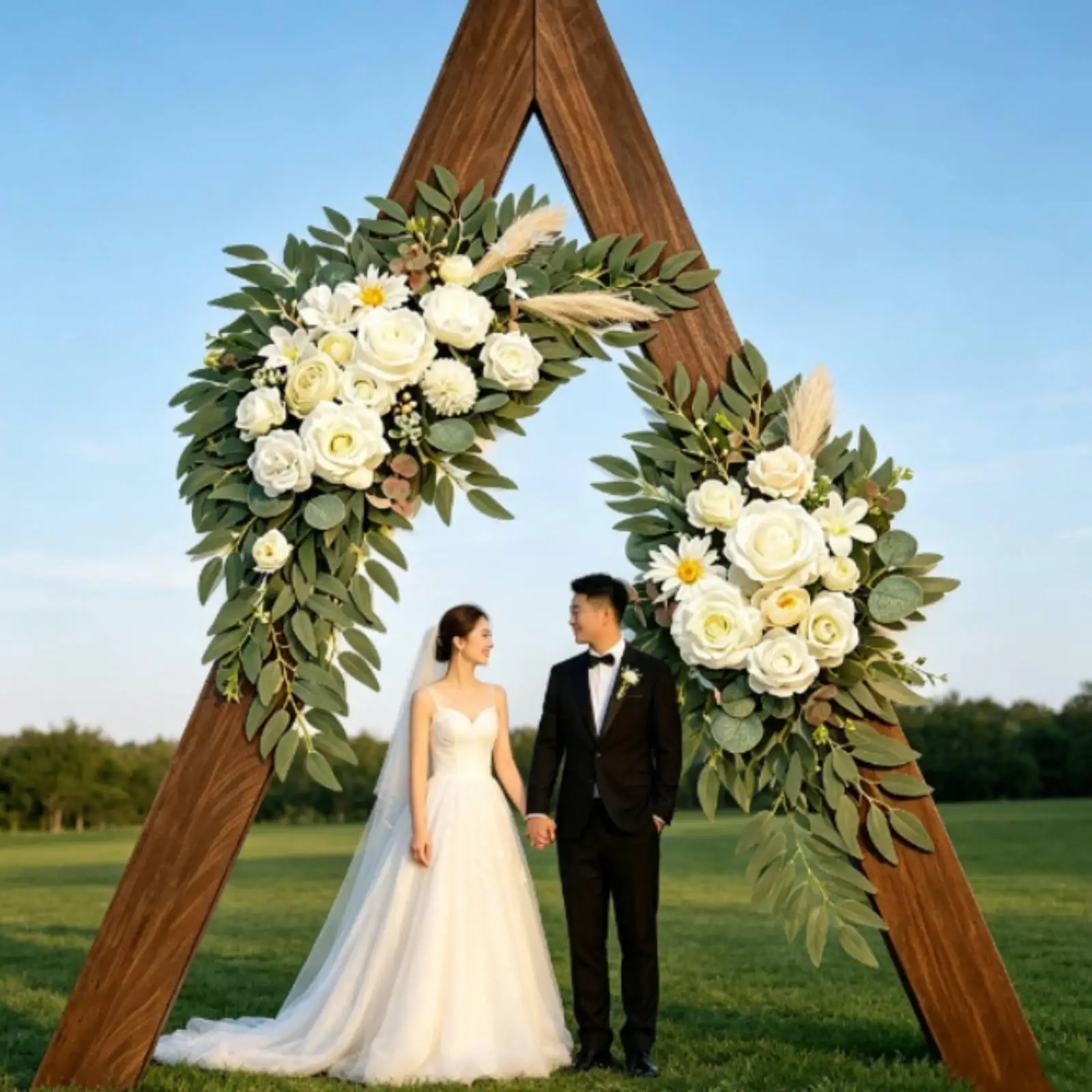 White Rose Wedding Aisle Garland Foam Flowers with Straps for Chair Decor Artificial Arrangement for Ceremony Reception