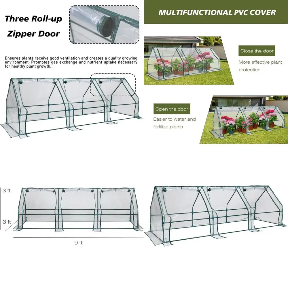 

Compact 3-tier Mini Greenhouse, 9x3x3 ft, Zippered Door, Waterproof & UV-Protected, Ideal for Growing Vegetables and Herbs, Tran