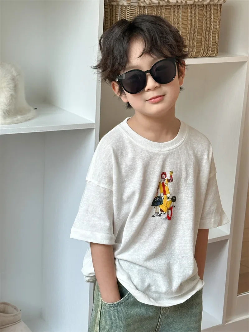 Children Clothing Kids 2024 Summer New Korean Style Short Sleeve Cartoon Printed T-shirt for Boys and Girls Cute Short Sleeve