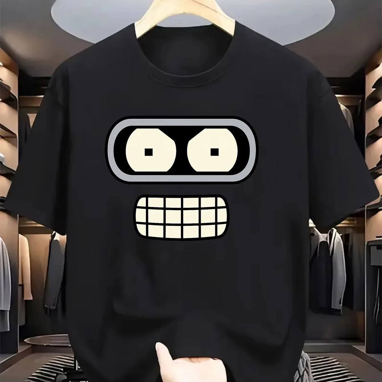 Men Bender Robot Graphic T-Shirt Funny Futurama Bender Design Breathable Cotton Round Neck Short Sleeve Casual Summer Tee