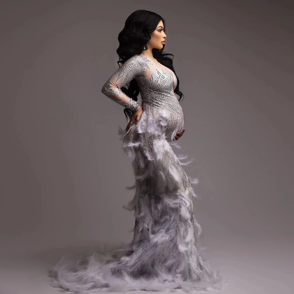 Maternity Photography Dresses Sexy Maternity Dress For Photo Luxury Feather Dress Shooting stage show costume