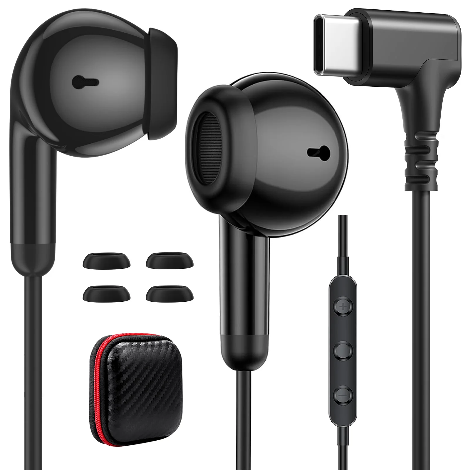 Type C In-Ear Wired Headphones 90° Right Angle USB C Gaming Headset with Mic Stereo for iPhone 15 16 17 Samsung S26 S25 Android