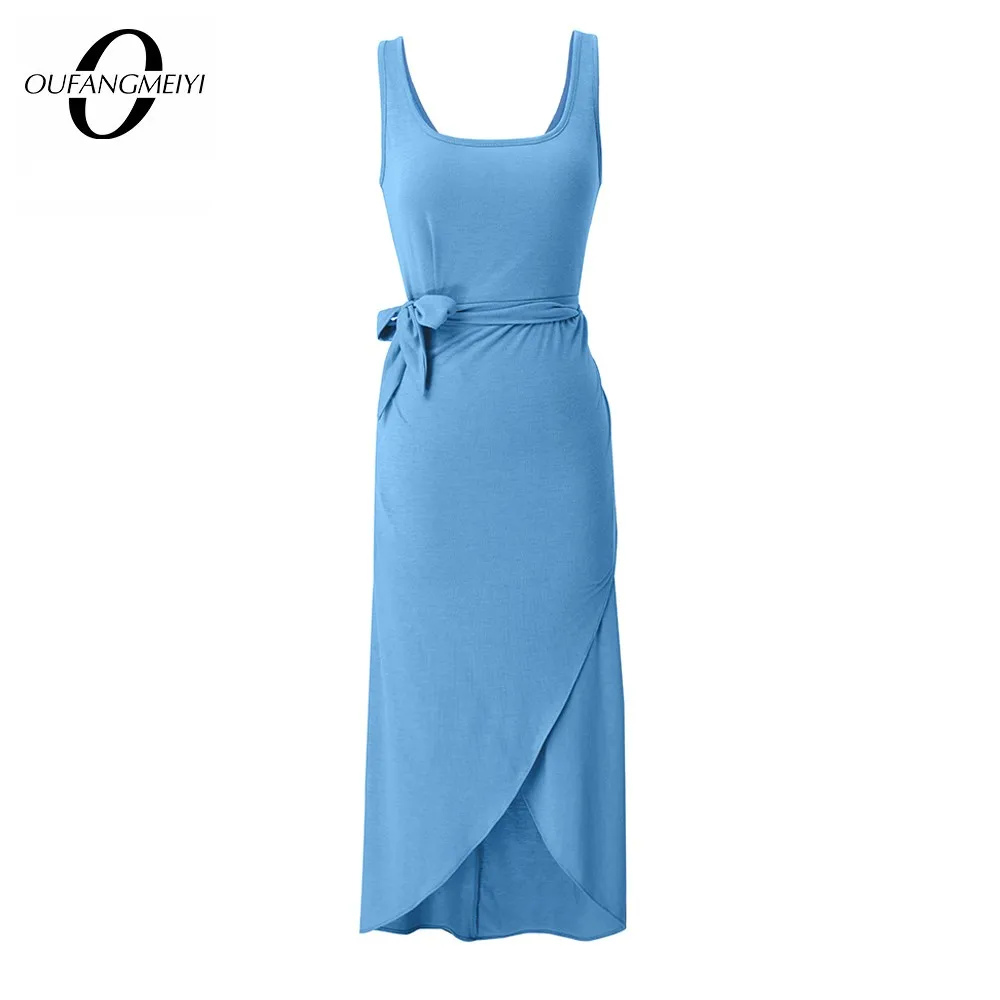 

Summer Women Fashion Solid Color Dresses Casual Holiday Wrap Straight Tank Dress EB714