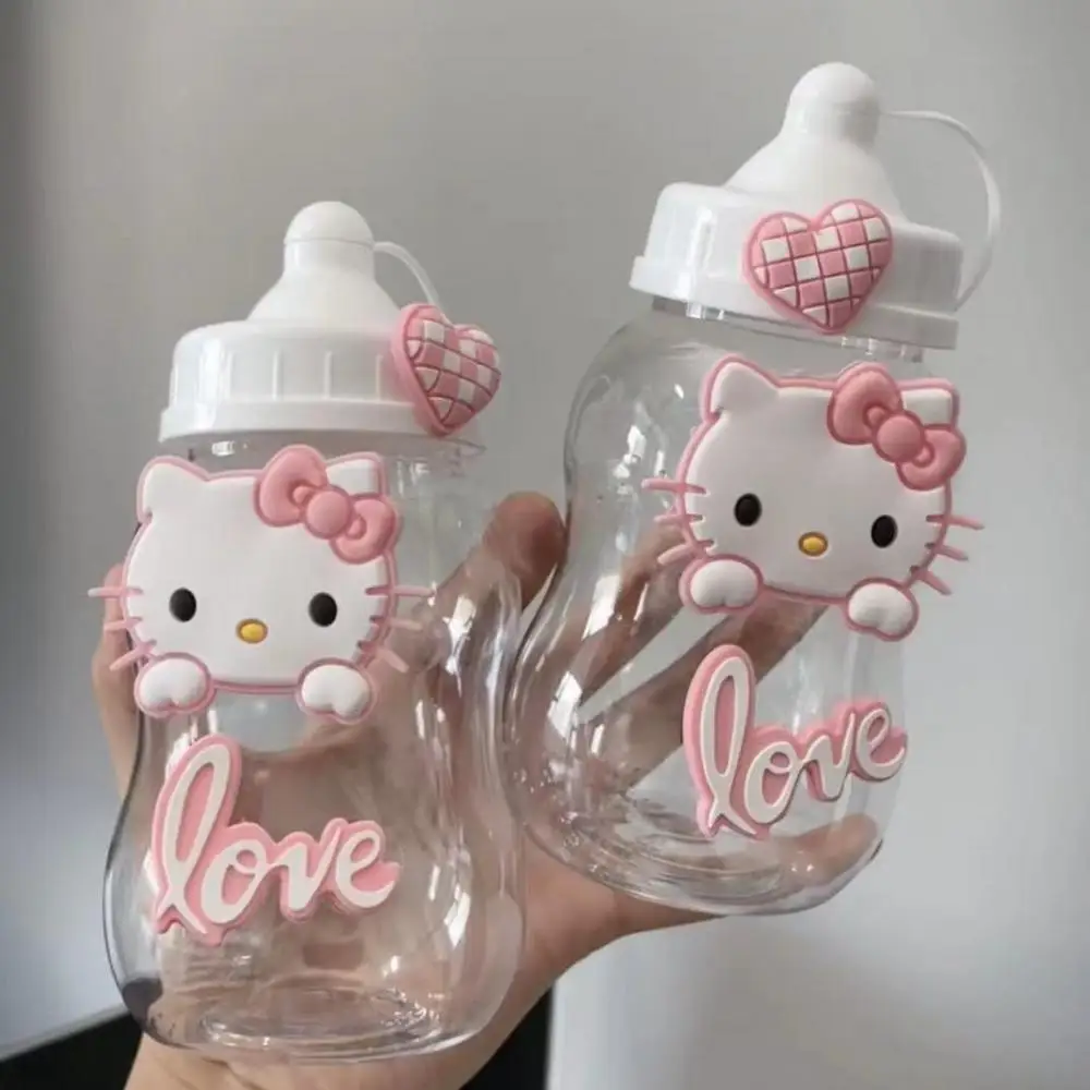 Cartoon Sanrio Hello Kitty Milk Bottle Shape Milk Tea Water Cup for Girlfriend Student Cold Drink Plastic Cup Children's Gift