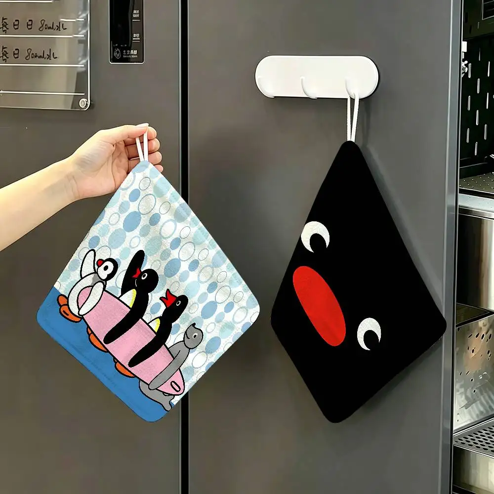 Funny P-PinguS Cute Cartoon Polyester Cotton Hanging Kitchen Towel, Skin Friendly Hand Wiping Towel for Hotel Cafe Household