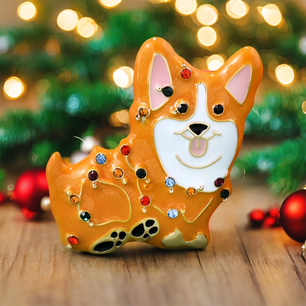 Catuni Christmas Corgi Pin Enamel Pet Dog Brooch Crystal Animal Lapel Lanyard Bag Badge Accessory Jewelry Gift for Women Men