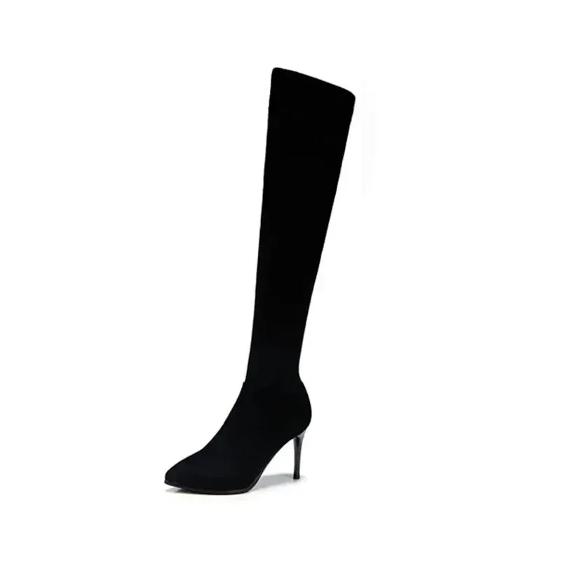 Shoes for Women 2023 New Women\'s Thigh High Boots Sexy Pointed Toe Stiletto Long Boots Slim Was Thin Black High Boots Female