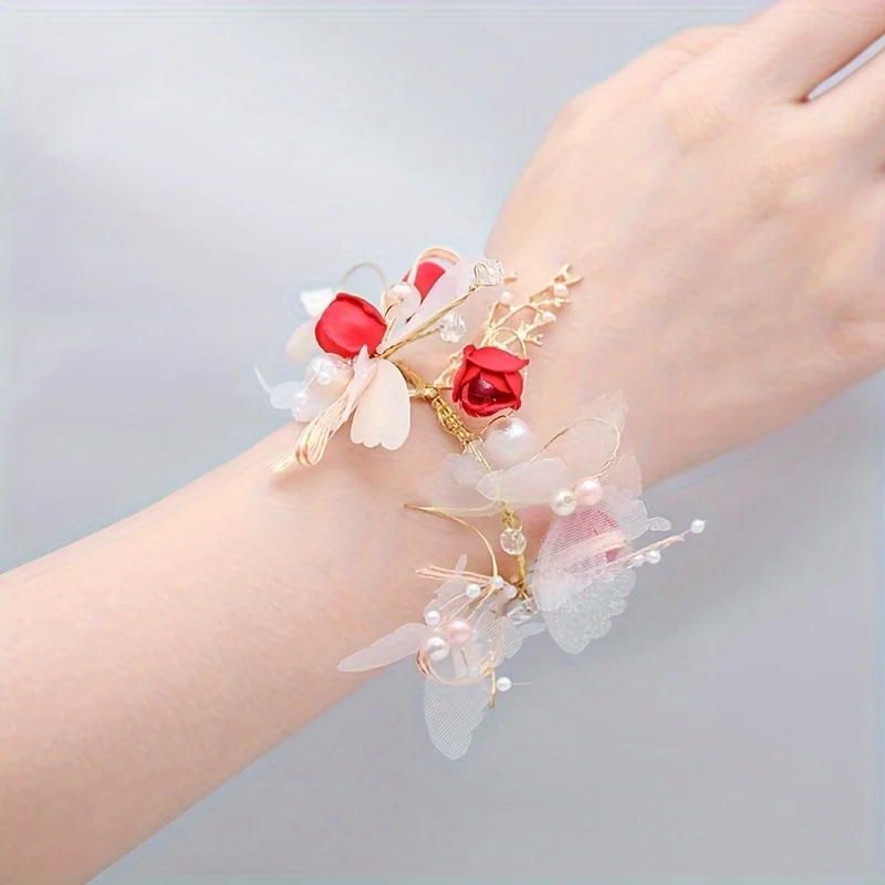 

Handmade Flower Ribbon Bracelet Wedding Corsage Bridesmaid Party Bridal Wedding Accessories Party Decoration