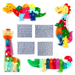 Dinosaur Puzzle Epoxy Mold Diy Giraffe Crocodile Puzzle Game Jigsaw Cartoon Animal Silicone Resin Mould for Kids