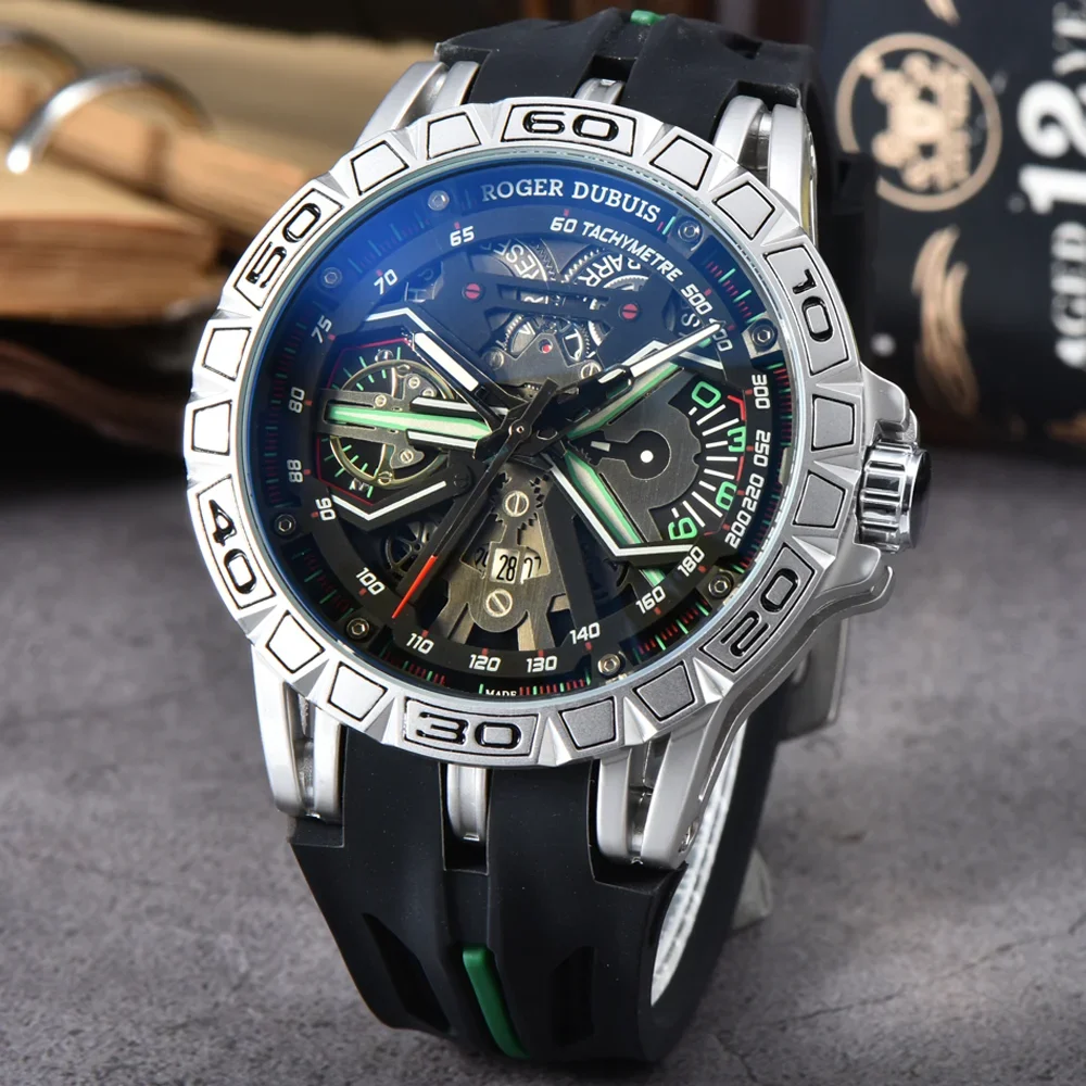 New Roger Top Quality Original Brand Watches For Mens Big Dial Luxury Fashion Quartz Wristwatch Business Sports AAA+ Male Clocks