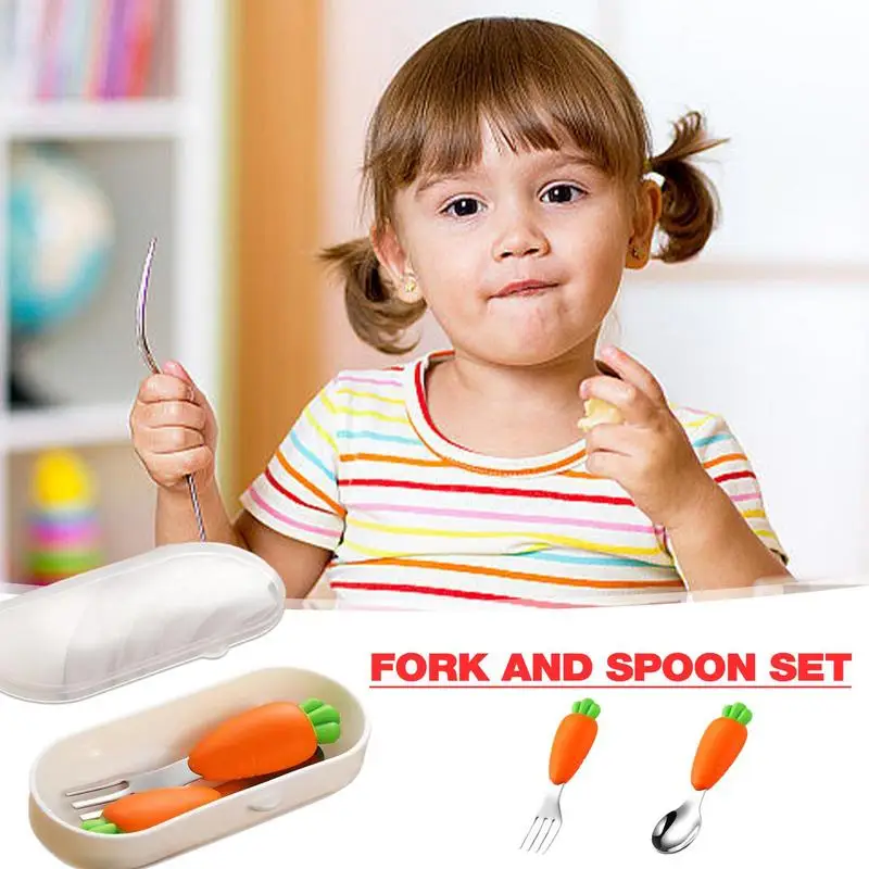 Kids Fork And Spoon Set Stainless Steel Utensils Spoon Fork Set With Travel Case Safe Food-grade Child Flatware Set For Kids