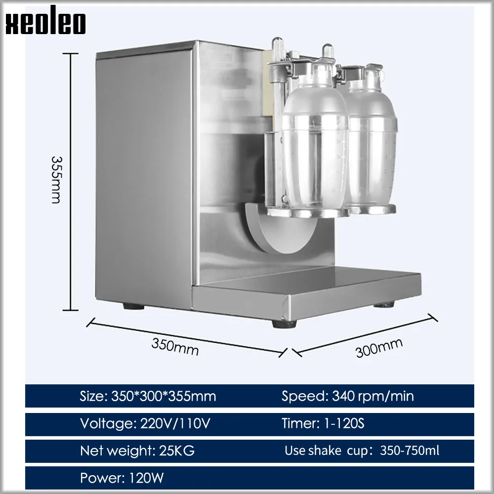 Xeoleo Commercial Boba Shaker Bubble Tea Shaker Double-head Cups Pearl Milk Shaking Machine Stainless Steel Bubble Tea Machine