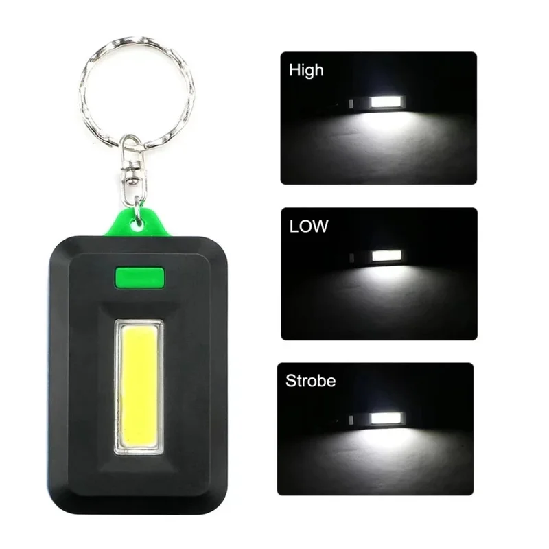 Outdoor Portable COB LED Keychain Flashlight Key Chain Keyring Torch Light Lamp with Carabiner for Camping Hiking Fishing Safety