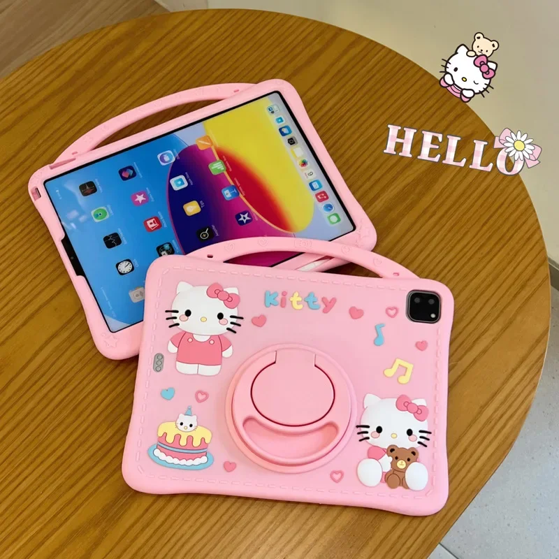 Sanrio Hello Kitty Protective Case For IPad Air 3 4 5 10th 10.9 2024 Mini 6 Pro 11 Cartoon With Pen Tray Rotating Silicone Cover
