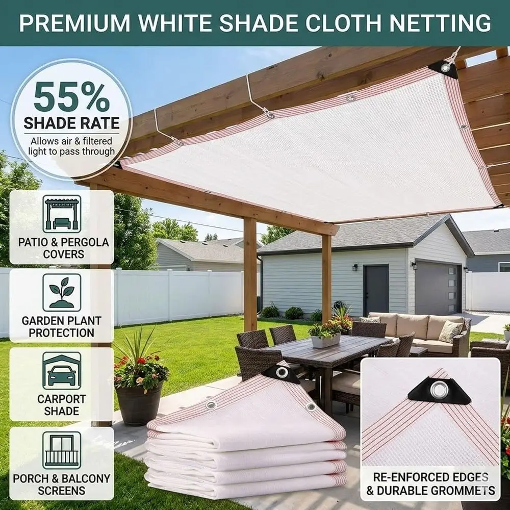 50% Sun Block Mesh with Grommets for Garden and Greenhouse, Water-Permeable Shade Cloth (20x40ft)