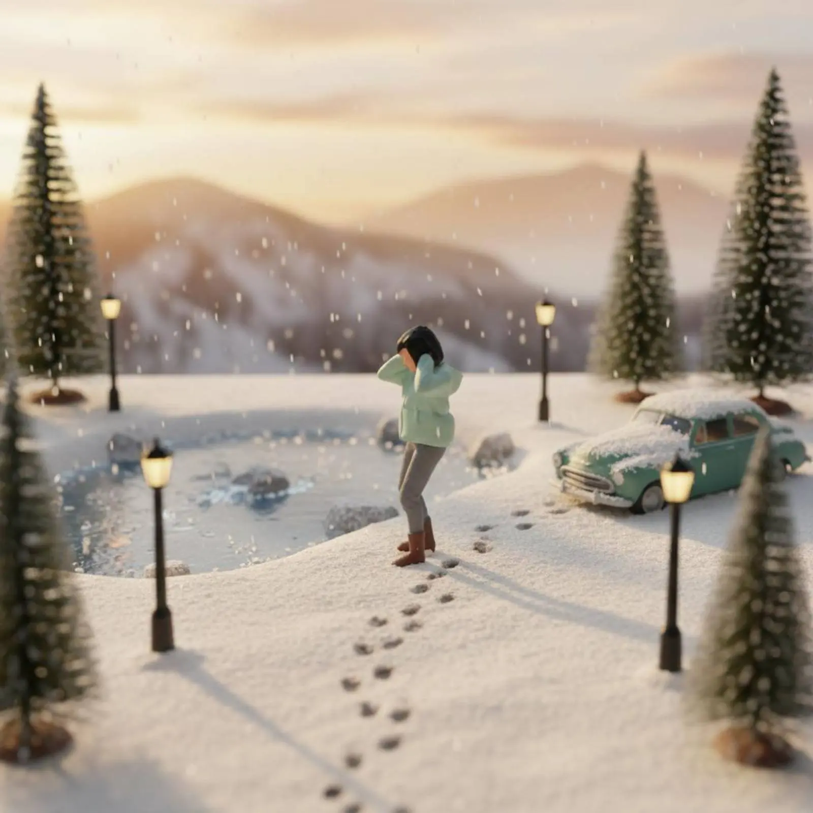 1:64 Winter Display Scene Collectible Display Snowball Fight Miniature Snowman Scene Model Detailed Painted Figures for Showcase