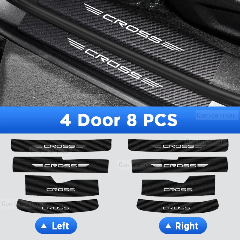 Auto Deur Dorpels Scuff Plaat Drempel Beschermer Interieur Imitatie Koolstofvezel Sticker Accessoires Voor Corolla Cross Hybride 2023