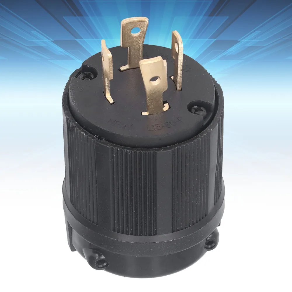 30A 250V NEMA L15-30P プラグ ツイストロック式 米国規格 ロックプラグ 3極 - 4線 工業用グレード 発電機コネクタ 発電機