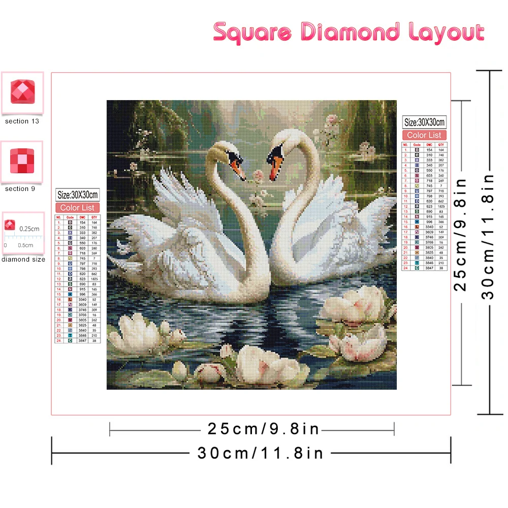 Huacan New Diamond Painting Animal Swan Kit Full Square Round Drill Mosaic Flower Diy Gift Home Decorative Rhinestone Pictures