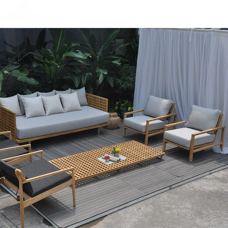 Living Room Leisure Sofa Patio Poolside Beach Teak Wood Outdoor Furniture Garden Chairs