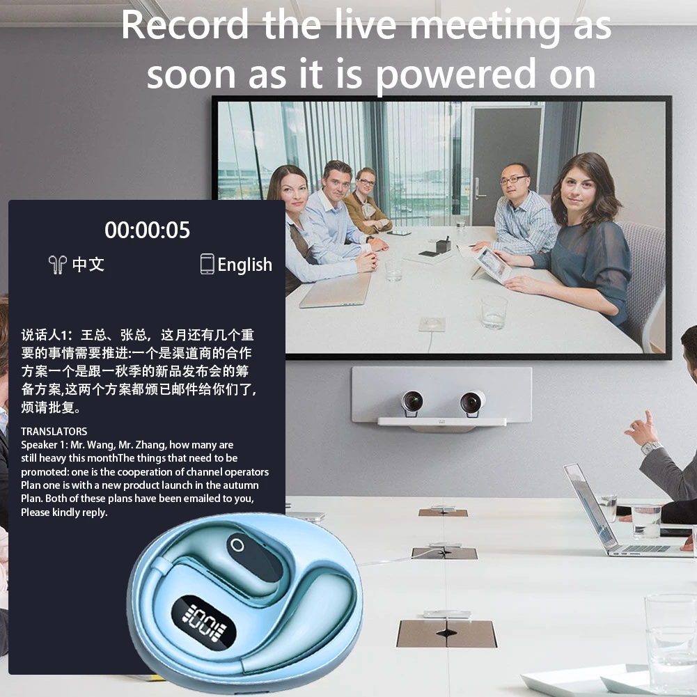 سماعات أذن للمترجم الذكي AI متوافقة مع البلوتوث 5.3 مترجم صوتي ذكي سماعات أذن مفتوحة للسفر والعمل الرياضي