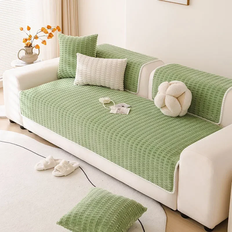 Edge-wrapped Solid Color Non-slip Sofa Cushion Winter Warm Anti-cat Scratch Sofa Cover New Cream Style Sofa Cushion