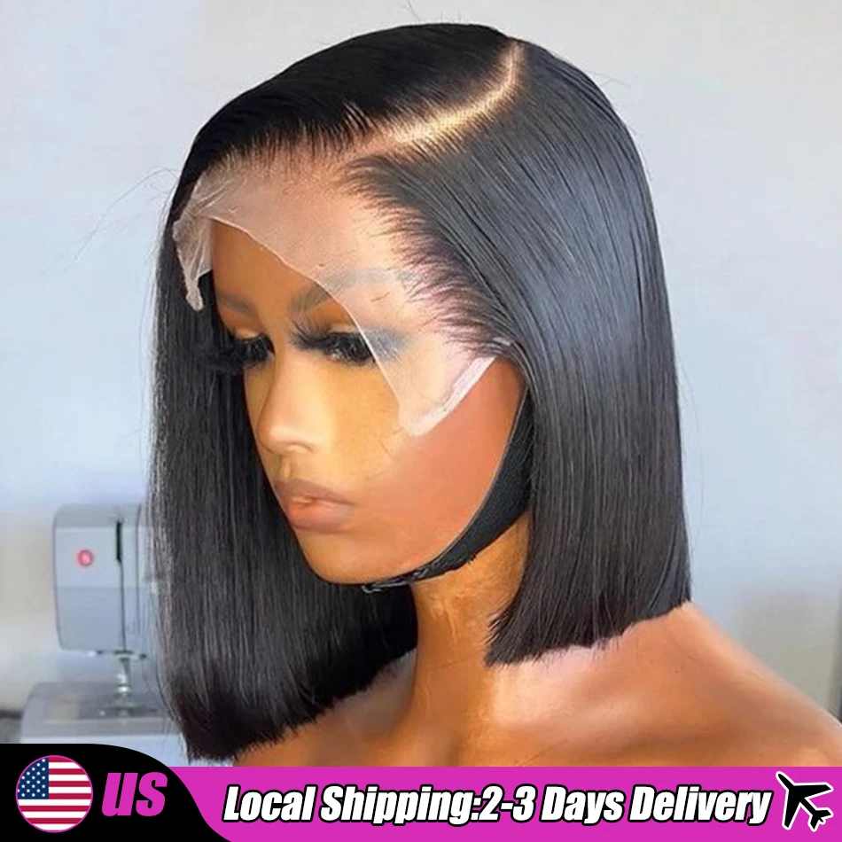 5x5 Closure Glueless Wig Straight Short Bob 13x6 HD Transparent Lace Front Wig 250% 13x4 Lace Frontal Human Hair Wigs Preplucked