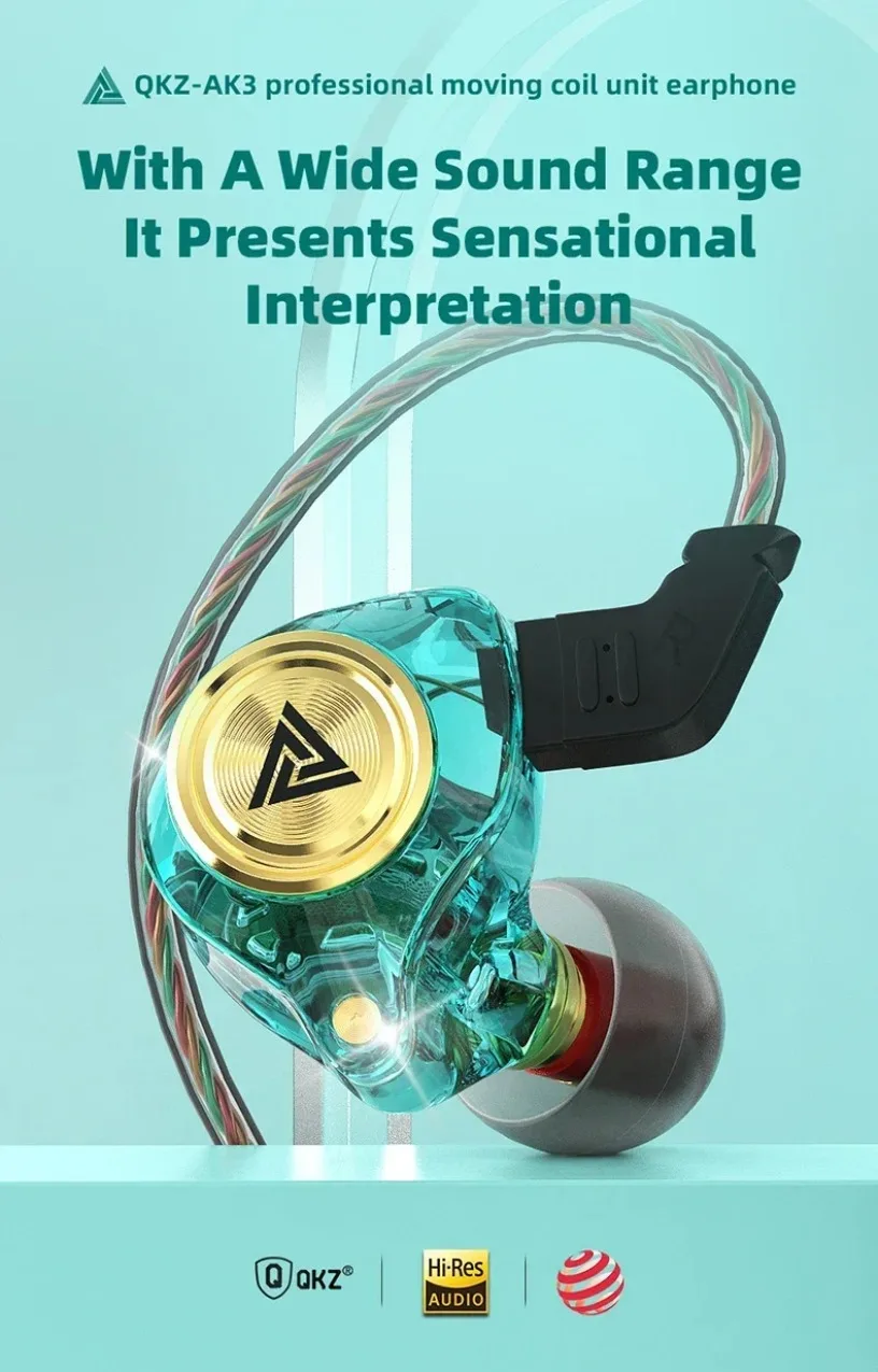 QKZ AK3 HiFi 3,5-mm-Kopfhörer mit Mikrofon, Bass, Geräuschunterdrückung, für Sport, Gaming, Musik, Stereo-Sound, Ohrhörer – Detail 1