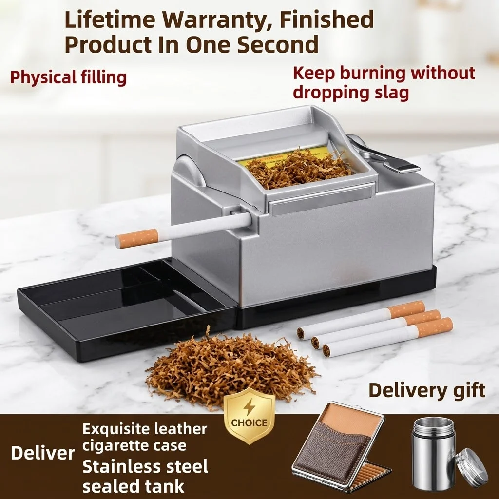 Electric Cigarette Rolling Machine 6.5mm 8mm Automatic Tobacco Injector Tube Filler Roller Tools With Leather Cigarette Case DIY