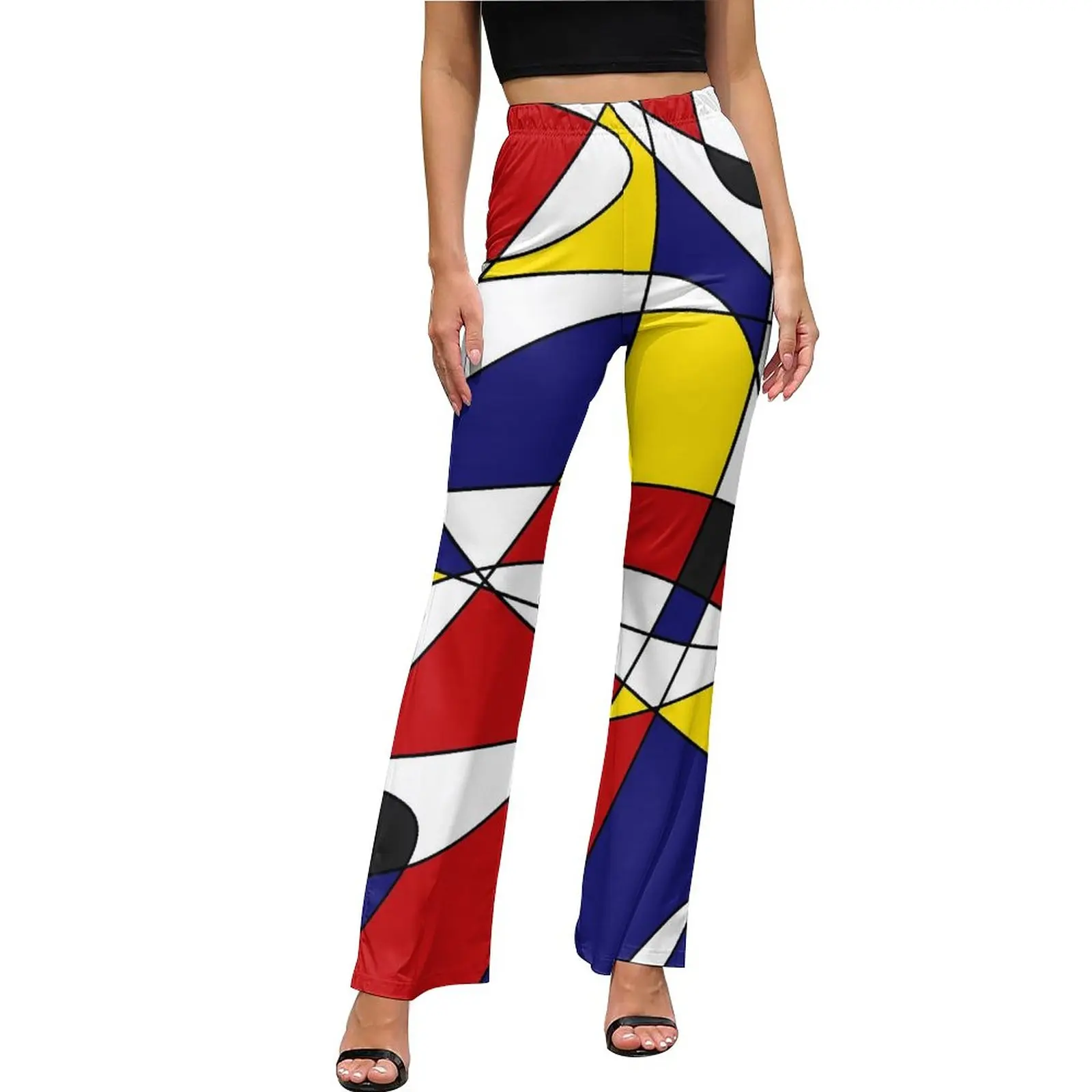 De Stijl Casual Broek Zomer Mondriaan En Gauss Kantoor Custom Uitlopende Broek Elastische Hoge Taille Slim Stretch Streetwear Broek