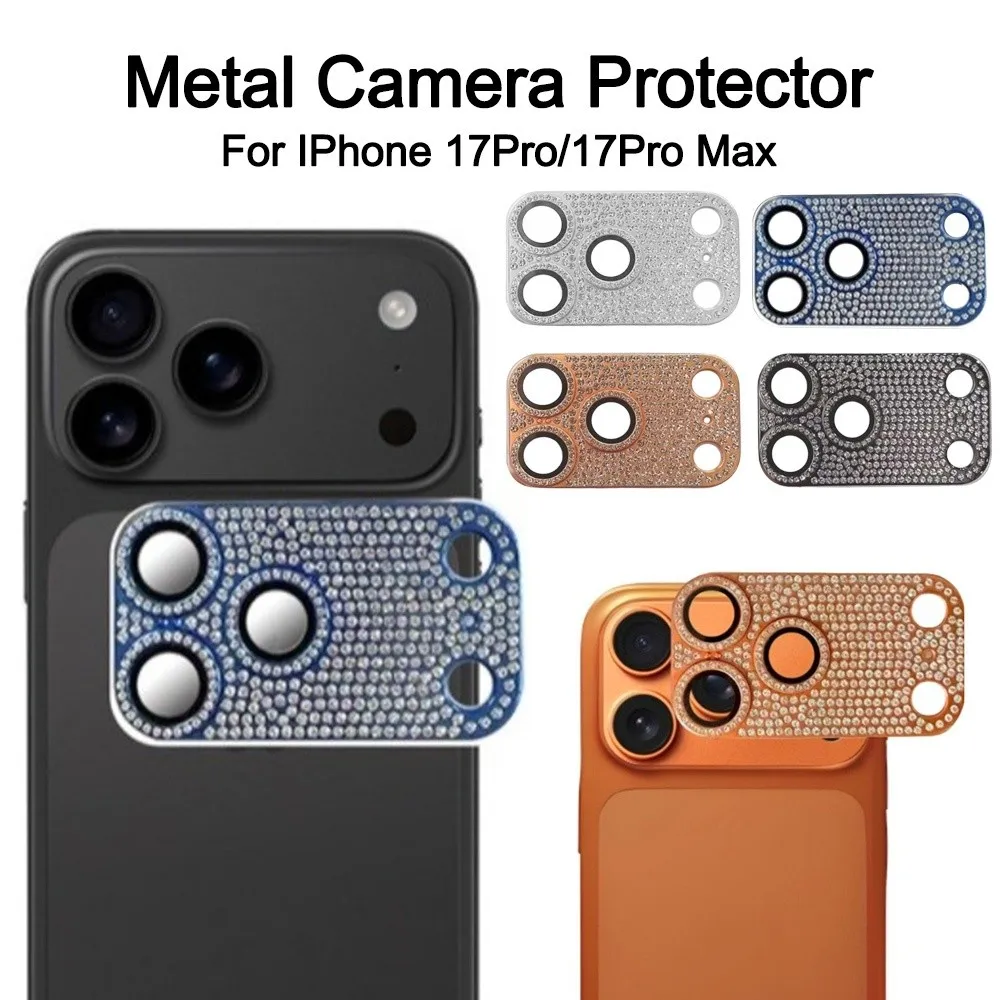 Hollow out Diamond Encrusted Lens Protector Full Cover Orange Camera Lens Cover Anti Scratch HD for iPhone 17Pro/17 Pro Max