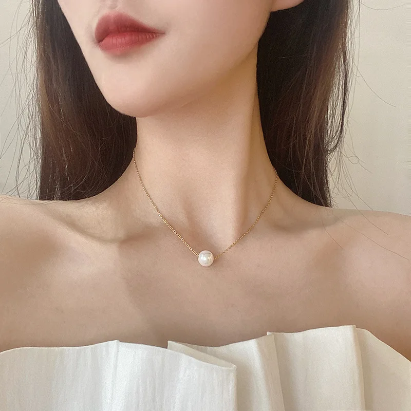 Sexy Minimalism Single Pearl Pendant Necklace for Women Twist Gold Silver Color Clavicle Choker Chain Collar Party Jewelry