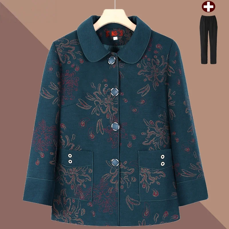 

Spring Outerwear for Elderly Women Casual Loose Fit Cotton Coat Warmth Long Sleeve Button up Short Style for Ages 60 70 80