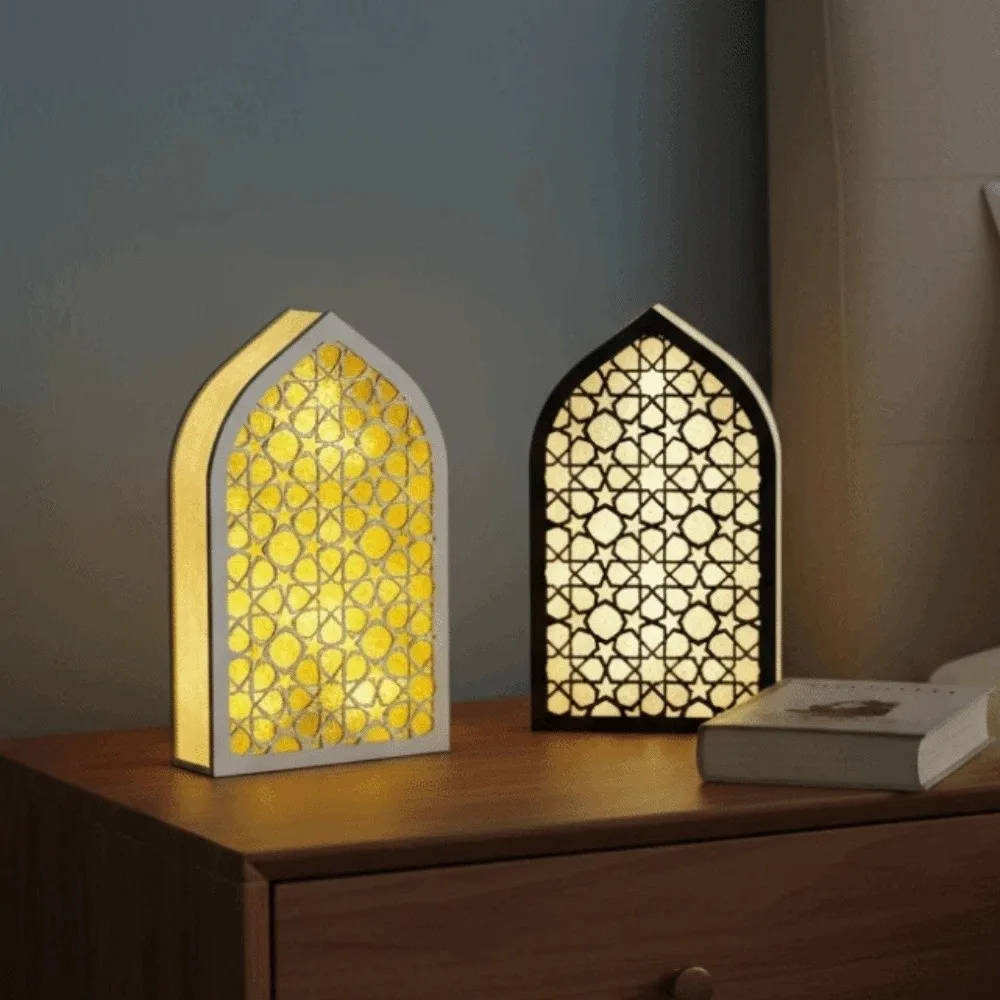 Creative Eid Desktop Ornament LED House-shaped Design Crafts Night Light Ornament Moon Carved Eid