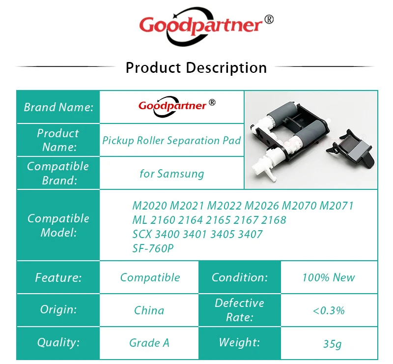 JC93-00524A JC93-00522A Pickup Roller Separation Pad for Samsung SCX 3400 3405 3407 ML 2160 2164 2165 2167 2168 SF760P M2070